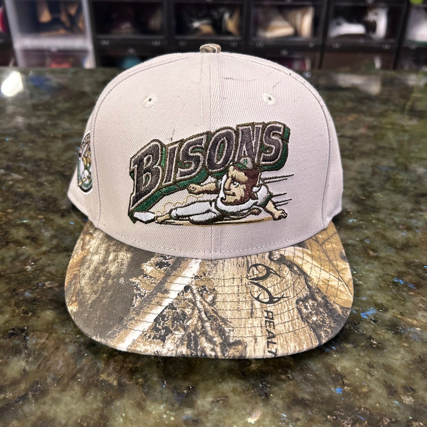 Bison x teal tree camo fitted caps