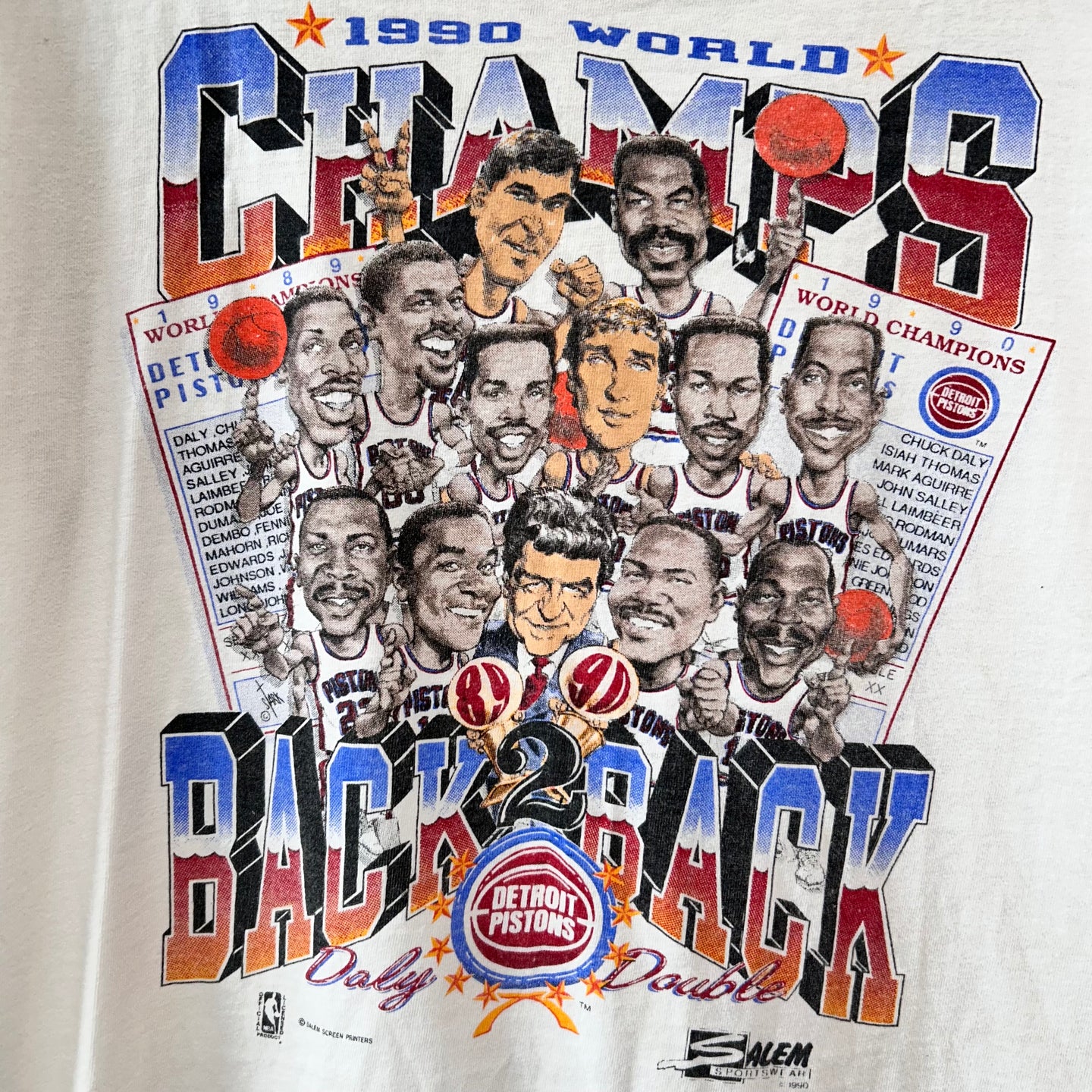 Vintage 1990 World Champs Back to Back Detroit Pistons Team T-shirt