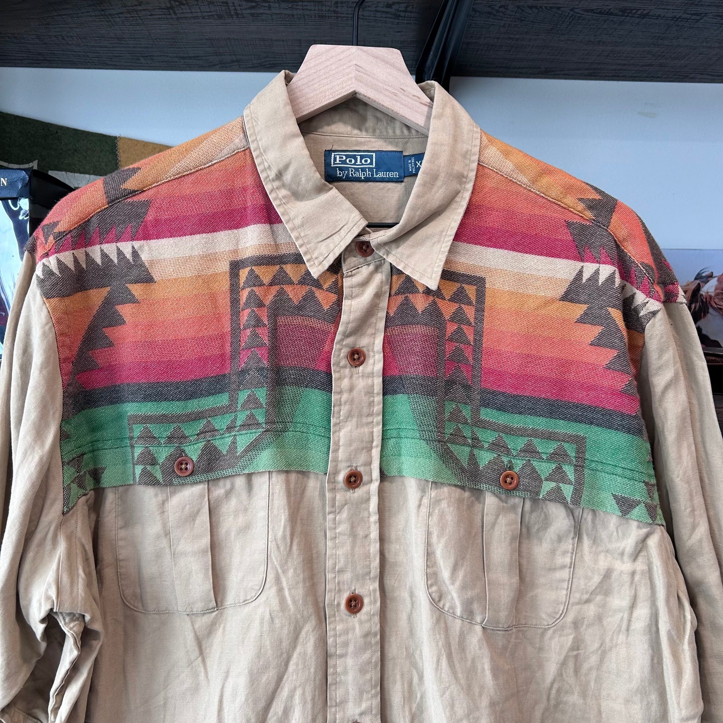 Aztec linen blend polo button up
