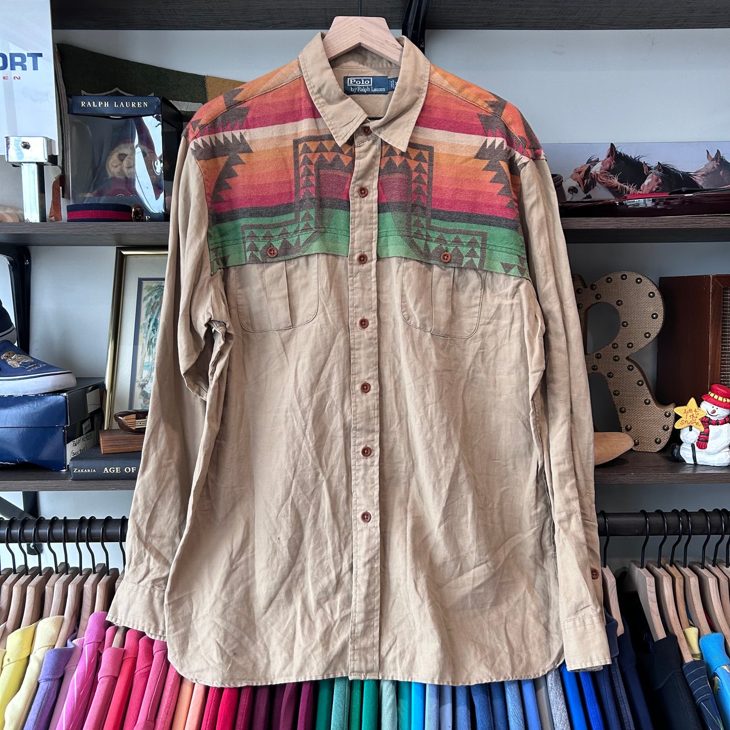 Aztec linen blend polo button up