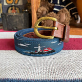 Vintage Lighthouses Needlepoint Belt by Preston Leather Products in New England, USA