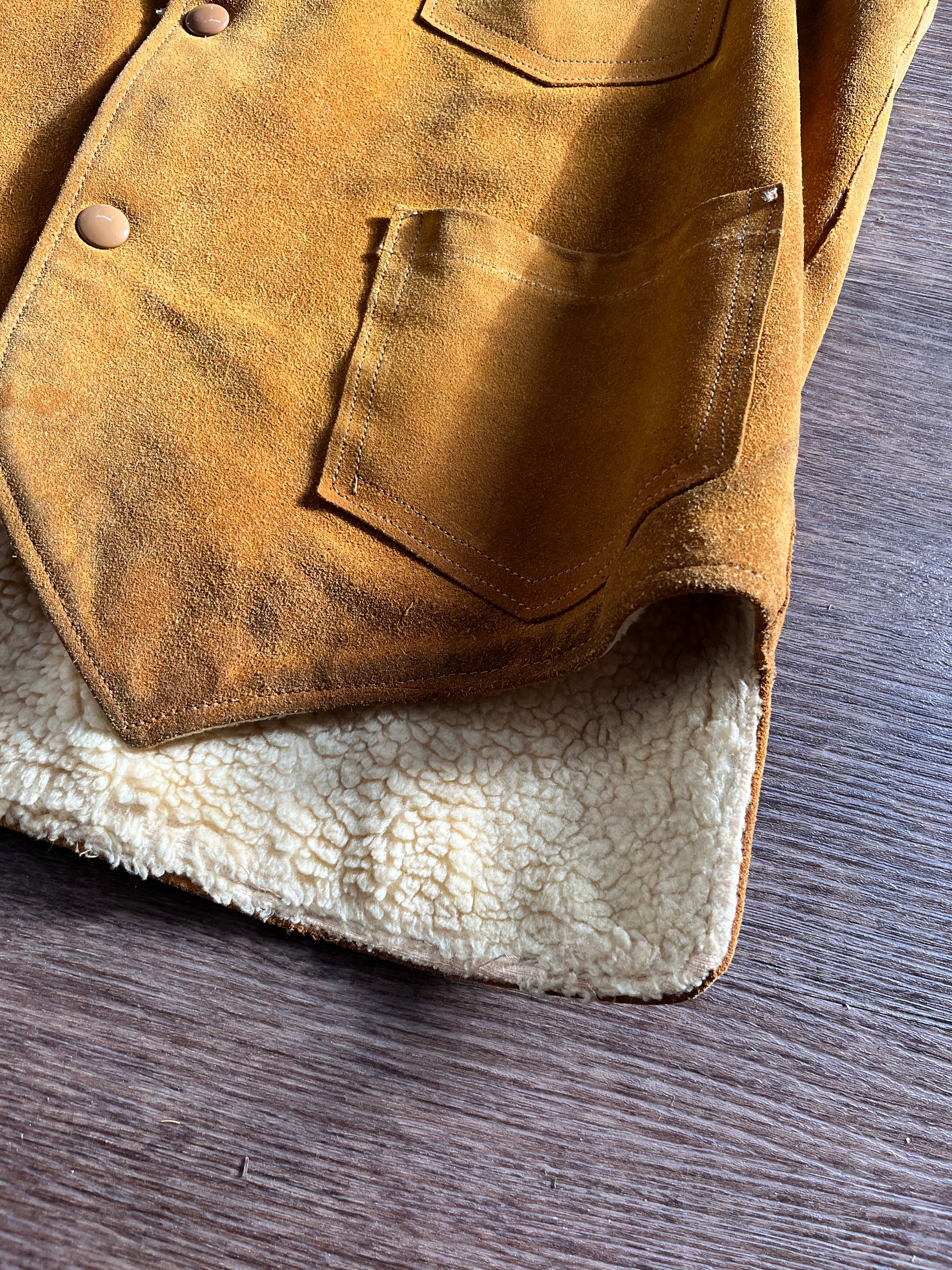 1970s Chris Line Originals by Clifton’s Inc Sherpa Lined Leather Vest